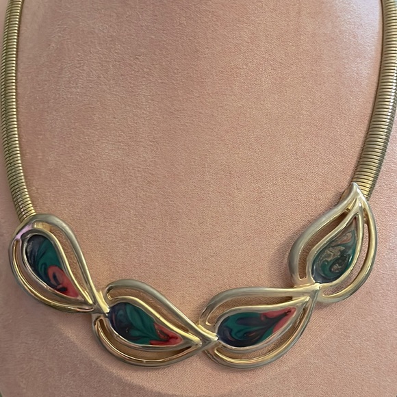 Vintage Omega Collar Enamel Swirl Necklace - Picture 2 of 6